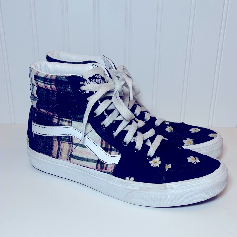 Vans Women’s Sk8/Hi Floral Plaid Patchwork high tops